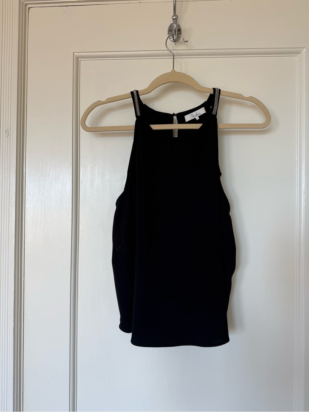 Parker Black Silk Top with Chain strap detail